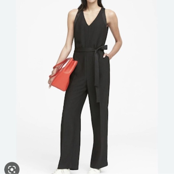 Banana Republic Pants - A134 Banana Republic Jumpsuit V Neck Sleeveless Satin Tuxedo Wedding Evening 4